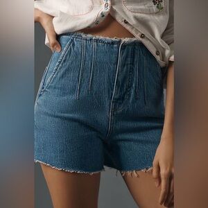 Hudson Harlow High-Rise Darted Lookout Denim Shorts Size 31, Raw Hem & Waist